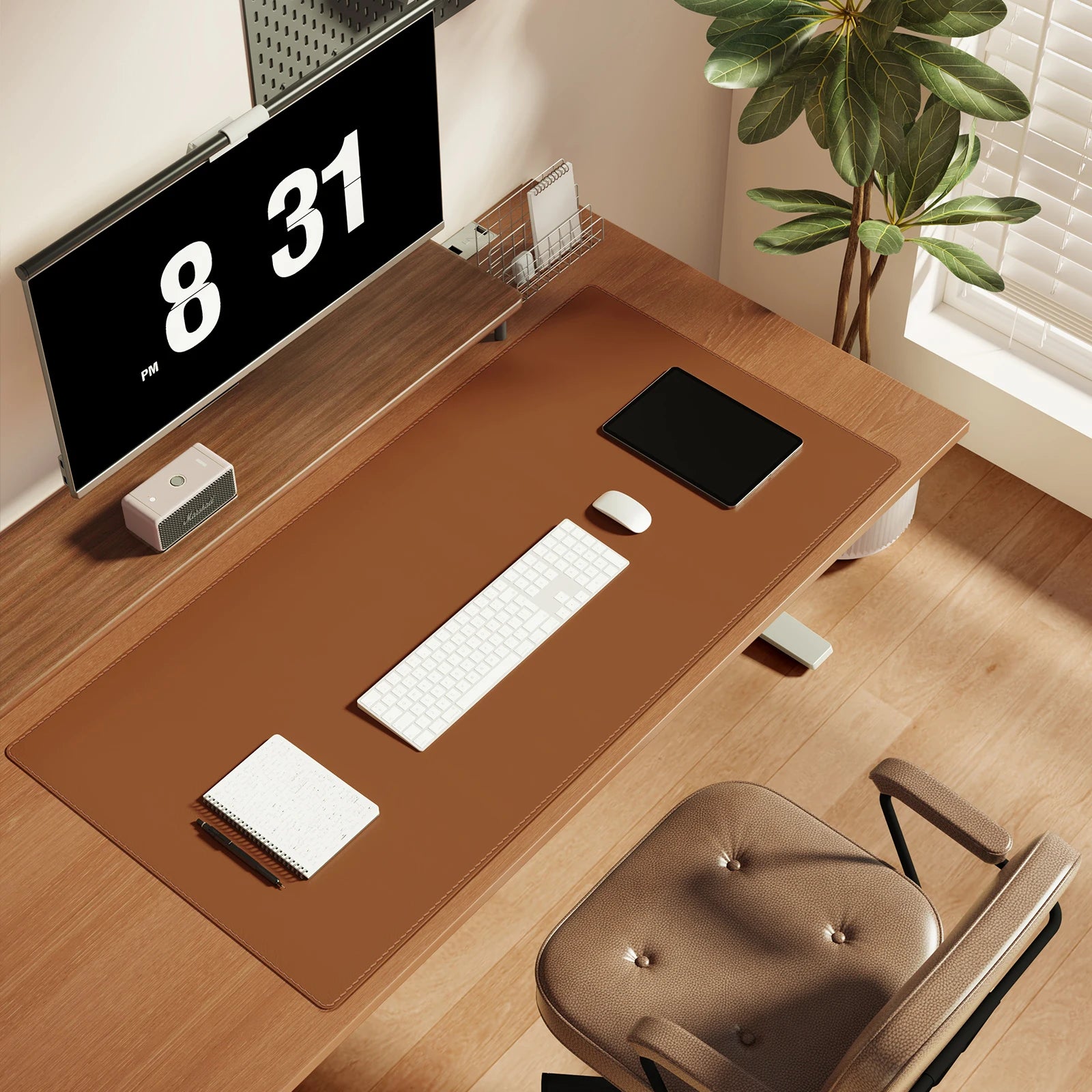 Rutschfeste PU Leder Schreibtischunterlage mit genähten Kanten