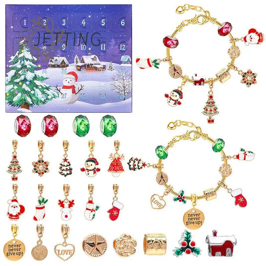 Überraschungs-Blindbox-Set mit 24 kreativen Adventsanhängern und Armbändern