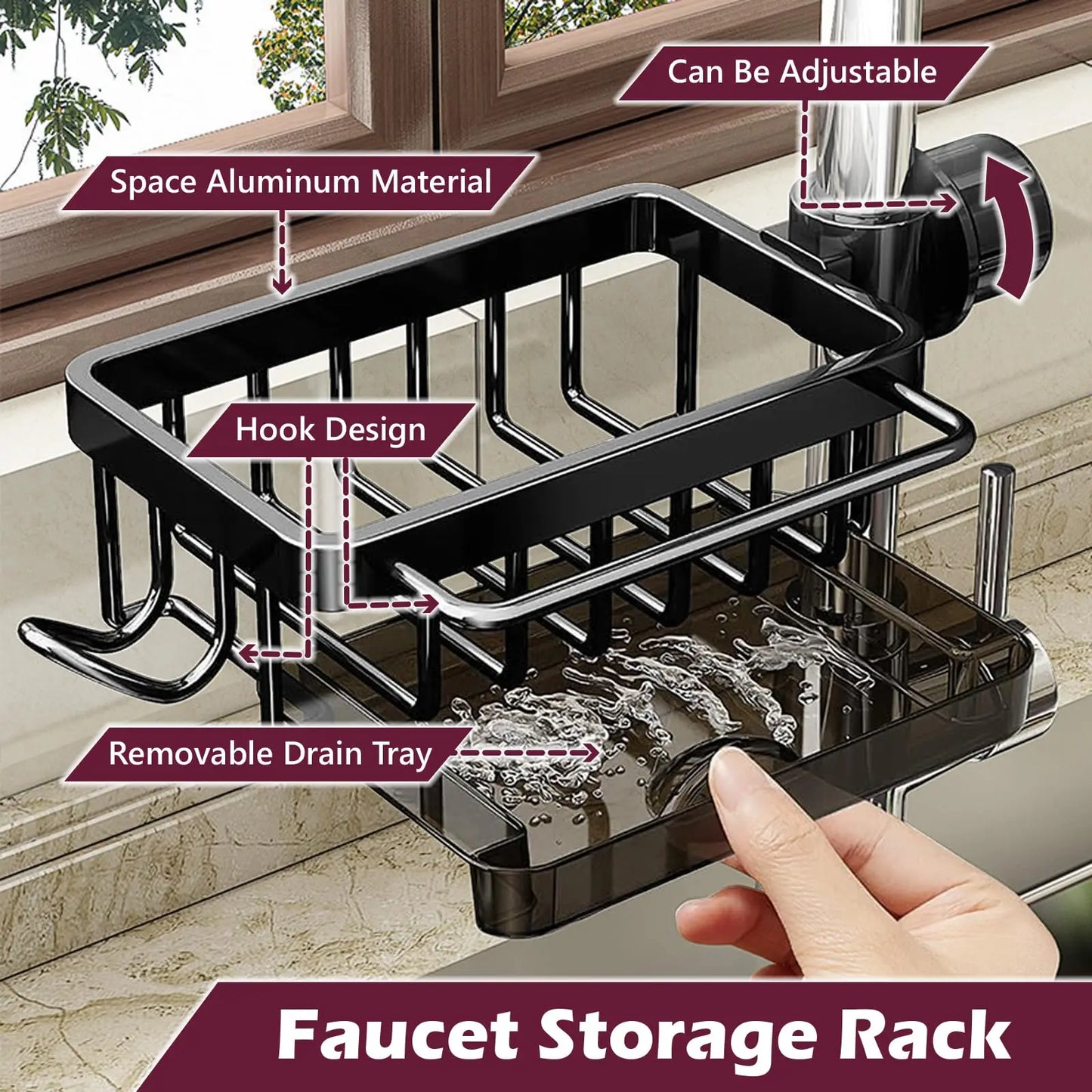 Aluminium Wasserhahn Organizer mit Schwammhalter und Abflussschale für die Küche