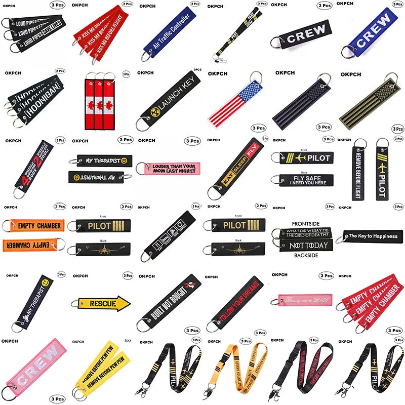 3-teiliges Schlüsselanhänger Set Bestickte Metallanhänger für Autos Motorräder