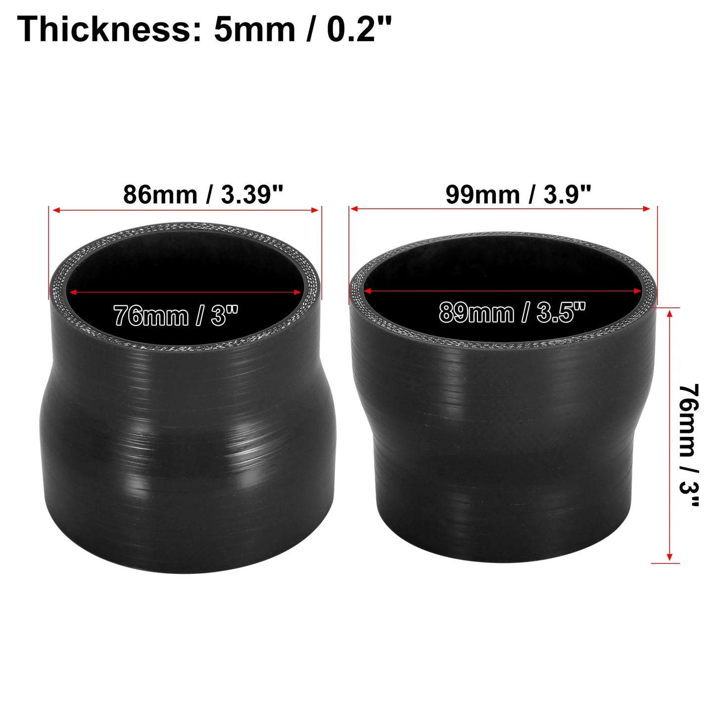 Silikon Reduzierschlauch gerader Ladeluftkühler Schlauch 76 mm Länge