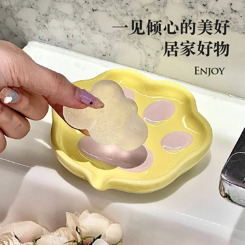 Keramikseifenspender mit Katzenpfoten Motiv für Dusche und Bad