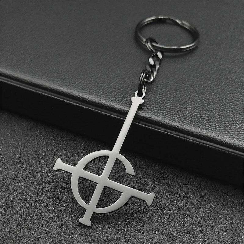 Edelstahl Schlüsselanhänger Punk Kreuz Design Rock Band Stil Unisex