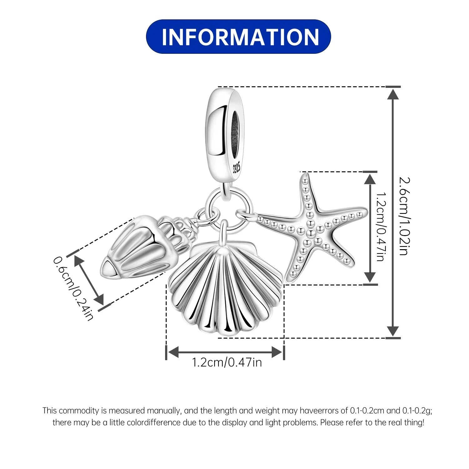 925 Sterling Silber Muschel Seestern Anhänger für Armband