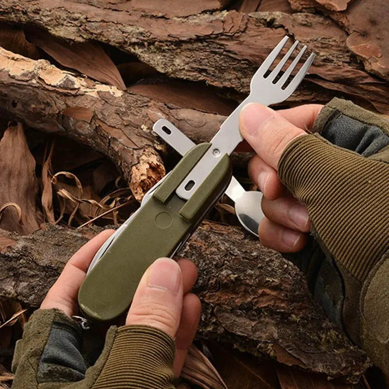 7 in 1 faltbares Edelstahl Outdoor Geschirr Set mit Tasche grün