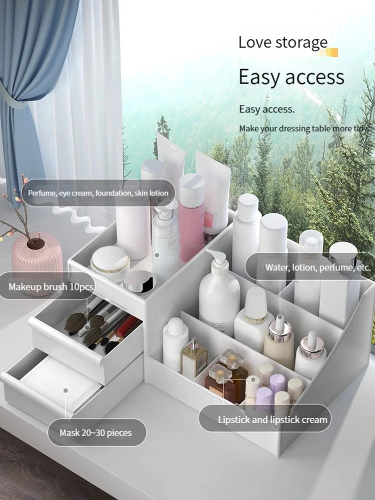 Vielseitiger Desktop Kosmetik Organizer mit Schubladen Design