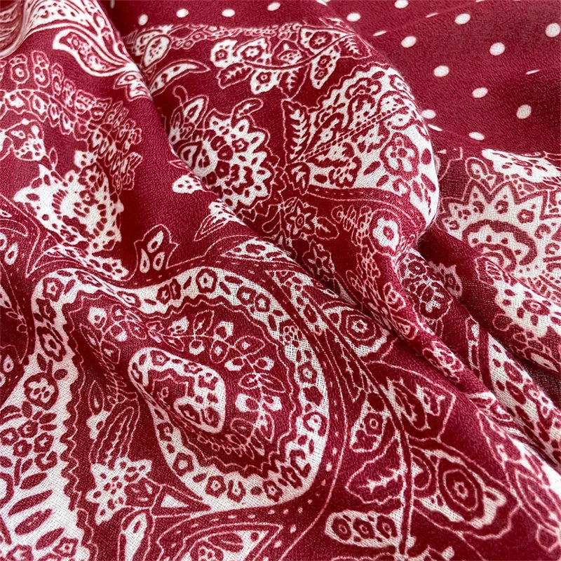 Roter Damen Schal Paisley Polyester Lang Warm Foulard Poncho Echarpe
