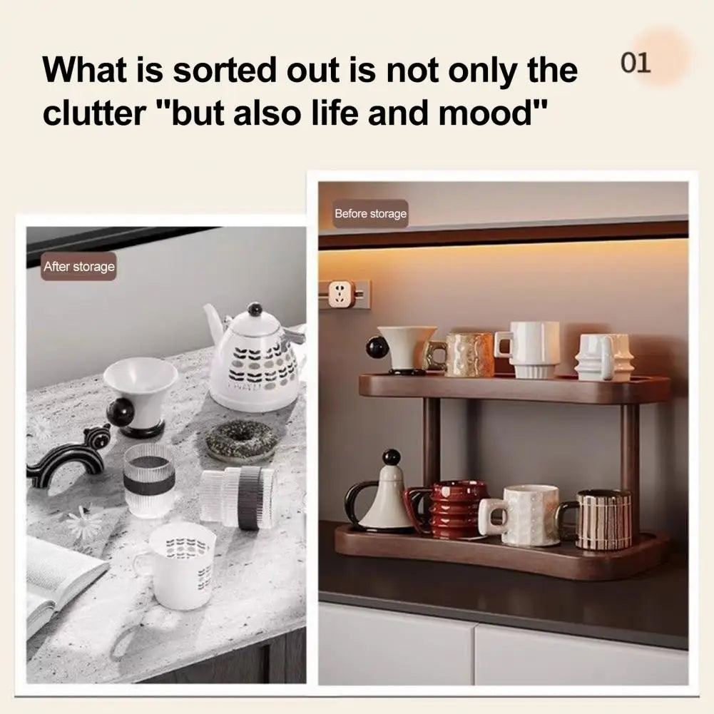 Vintage Holz Lagergestell mit Doppelter Ablage für Tassen und Gläser