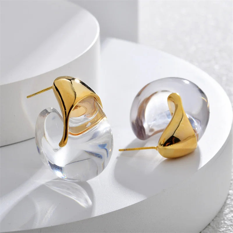 Vintage Wassertropfen Ohrringe aus Kunstharz und Kupferlegierung