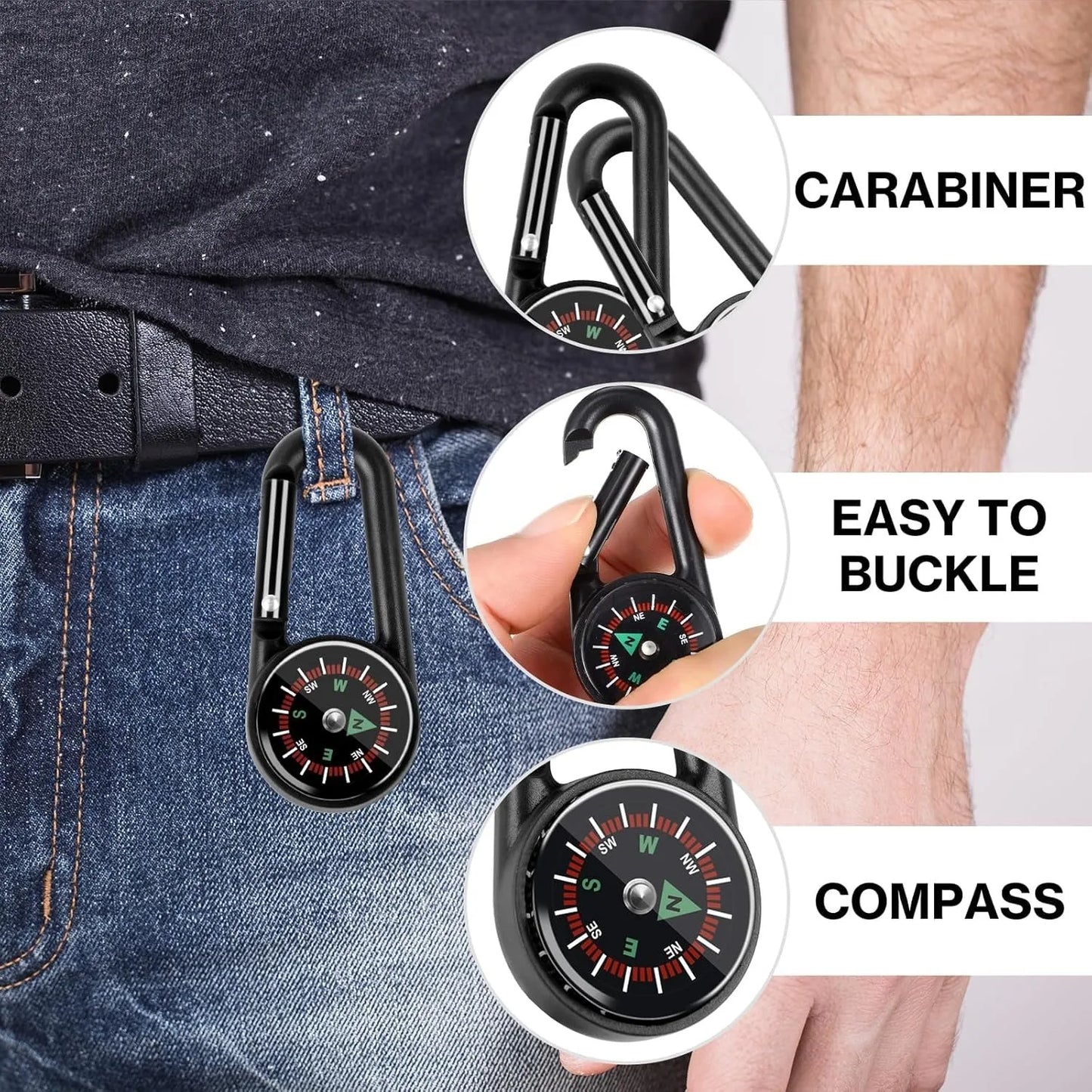 3-in-1 Outdoor Kompass Thermometer Karabiner – kompakt, robust - wasserfest
