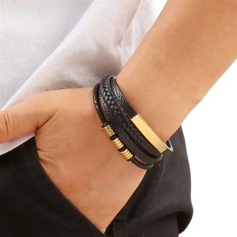 Handgewebtes Lederarmband für Herren – Multilayer Stil