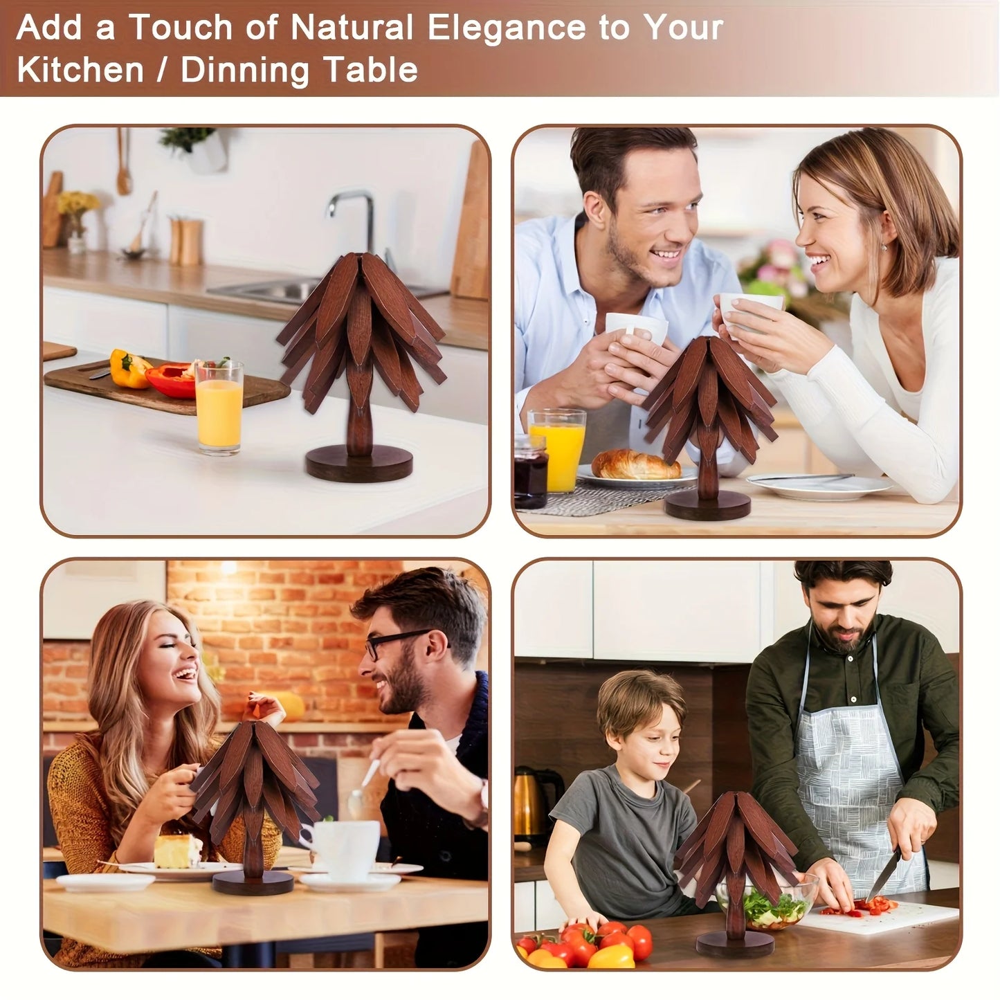 Isolierende Holzuntersetzer 3 bis 5-teilig mit Baumdesign und klappbaren Sets