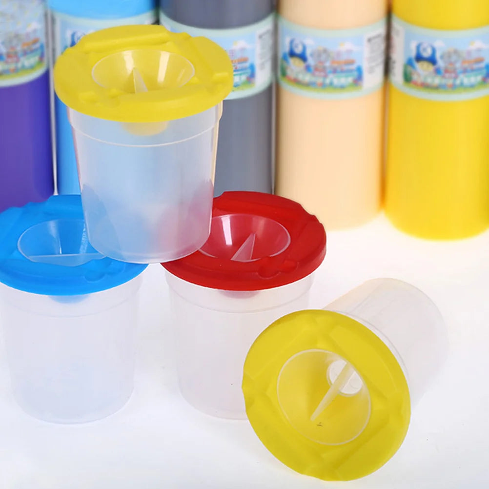 Praktische 6er Kunststoff-Farbbecher mit Deckel – transparent - auslaufsicher
