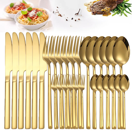 30-teiliges Gold Besteckset aus Edelstahl für 6 Personen – elegant - spülmaschinenfest