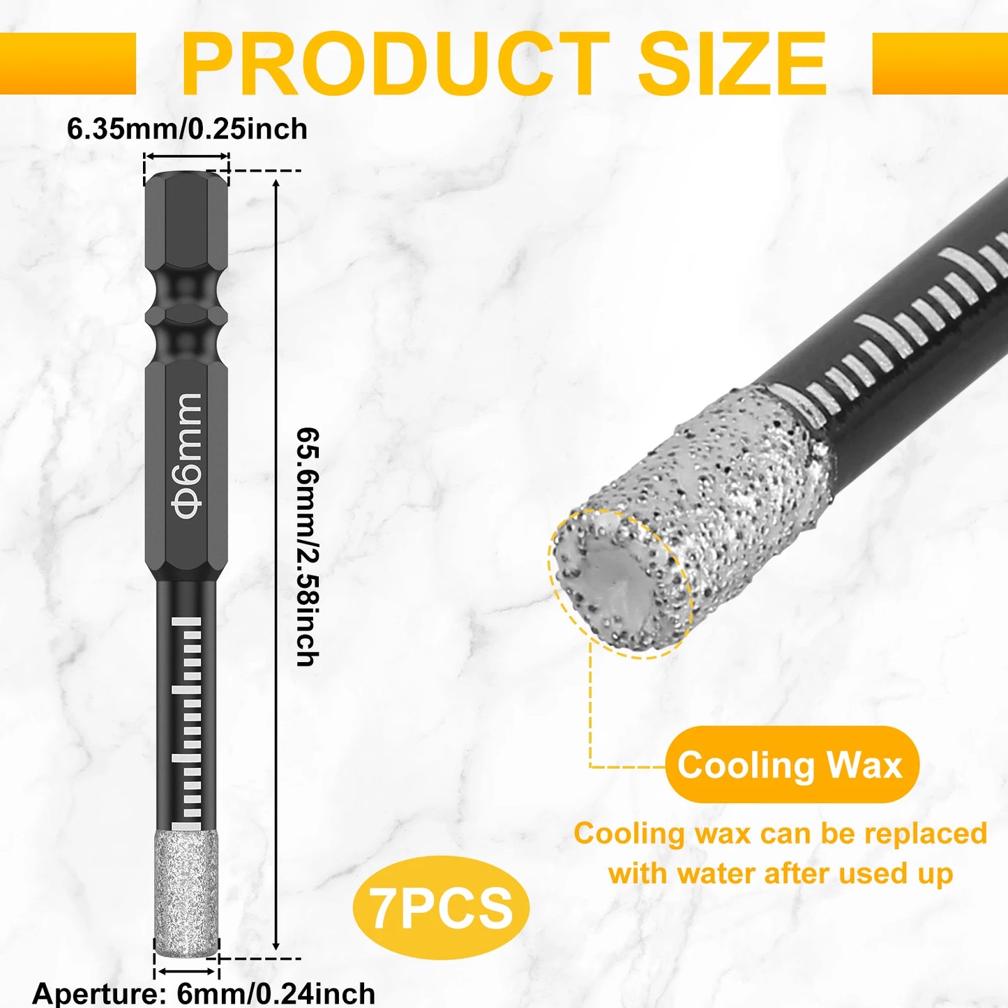 7-teiliges 6 mm Diamantbohrer Set trocken mit Schnellwechsel-Sechskantschaft
