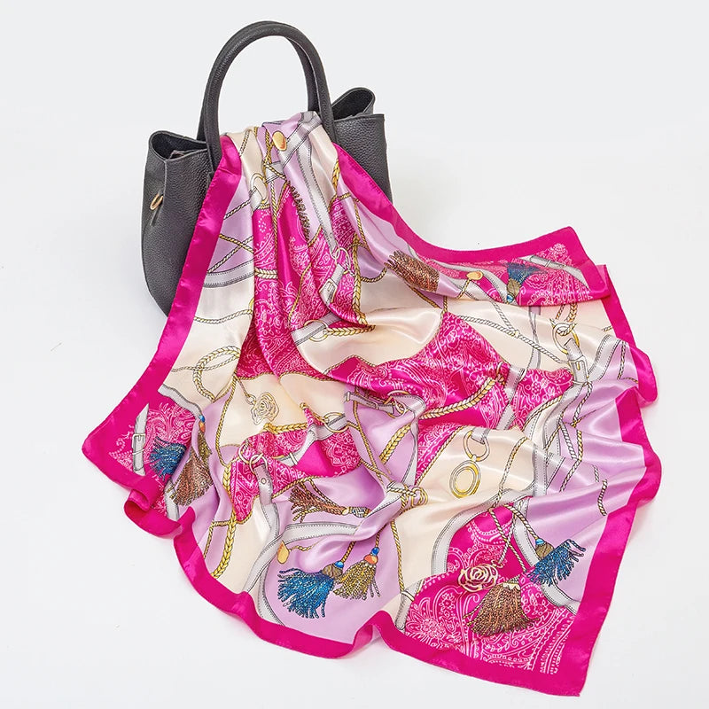 2024 seide Schal Quadrat Schal Für Frauen Drucken Stirnband Foulard Satin Hijab Haar Bands Halstuch Weibliche Kopf Wraps Bandana