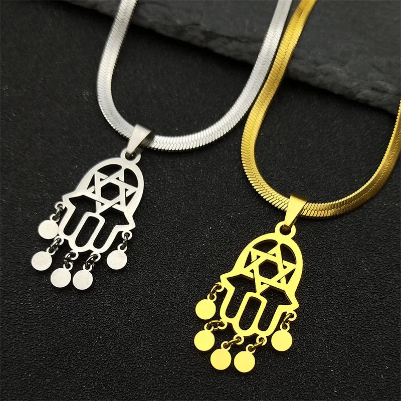 Edelstahl Anhänger Halskette mit Hexagramm und Quaste für Damen Herren