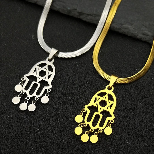 Edelstahl Anhänger Halskette mit Hexagramm und Quaste für Damen Herren