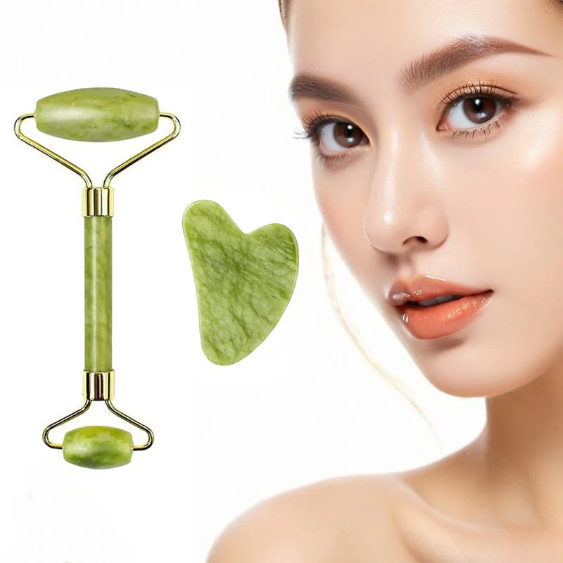 2er Set Gua Sha Naturstein Gesichtsroller - Schaber für sanfte Massage