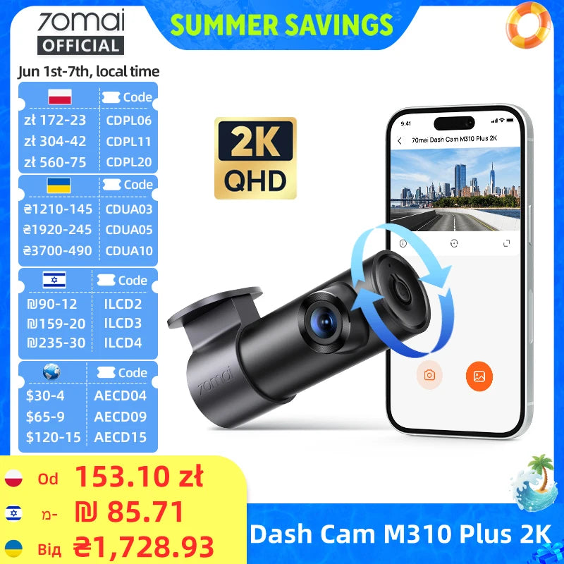 70mai Dashcam M310 Plus – 2K Nachtsicht & 24h Parküberwachung
