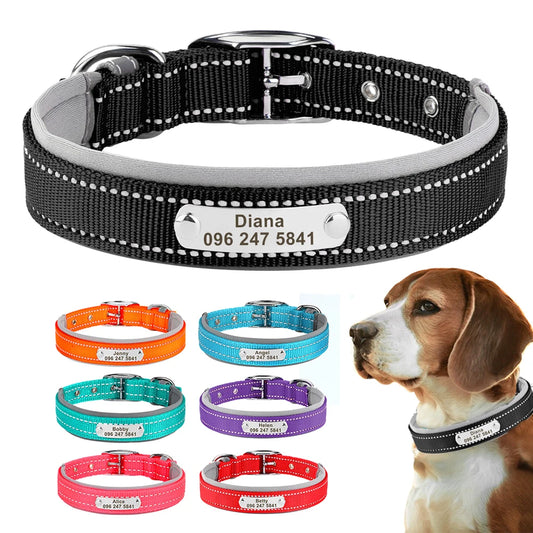 Reflektierendes Nylon-Hundehalsband mit ID-Tag für kleine bis große Hunde