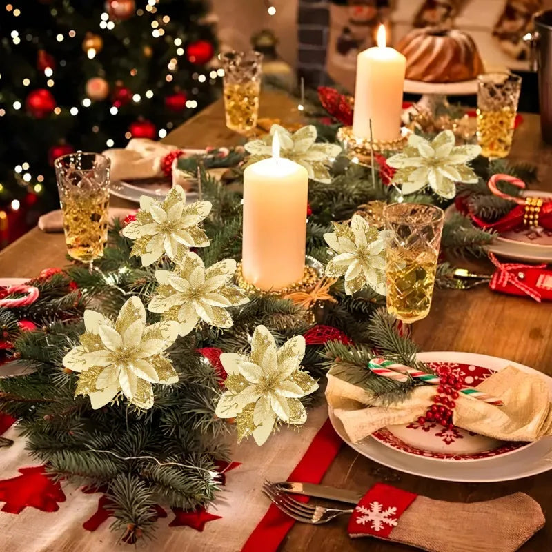 Künstliche funkelnde Glitzer-Weihnachtsblumen für Dekoration