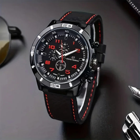 3 teiliges Herren Quarz Armbanduhr Set mit Silikonband