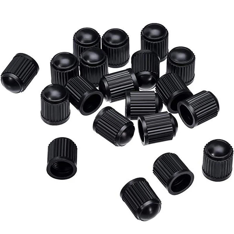 20er Set Universal Reifenventilkappen Kunststoff Schwarz mit Dichtungsring