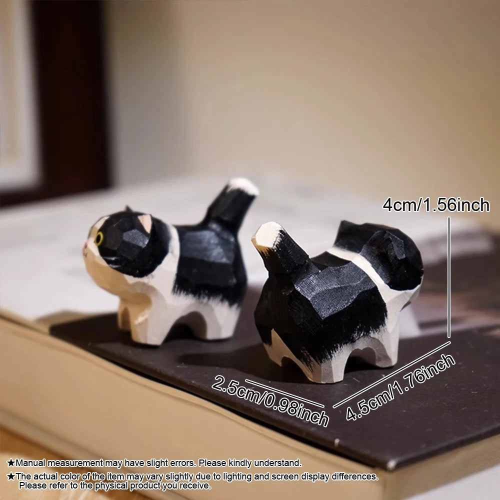 Handgeschnitzte Katzenfigur Holz Deko Regal Schreibtisch Geschenk