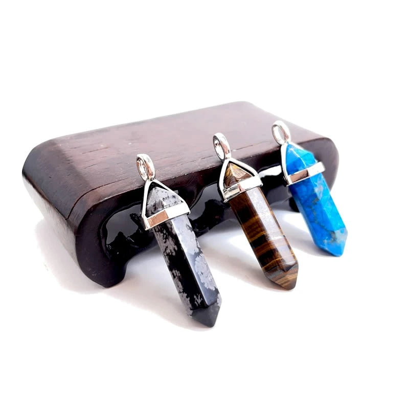 Naturstein Sechseck Stabanhänger – DIY Schmuck, Amethyst, Tigerauge Mix