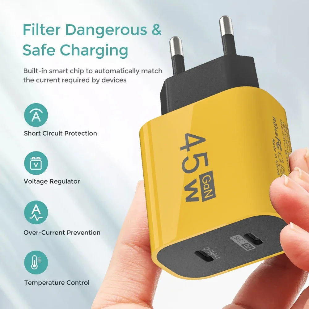 Kompaktes 45W GaN USB-C Dual Ladegerät für Smartphone Tablet Laptop