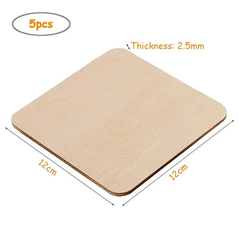 5er Set 12 cm quadratische Holzscheiben – glatt, naturbelassen für DIY-Kunst