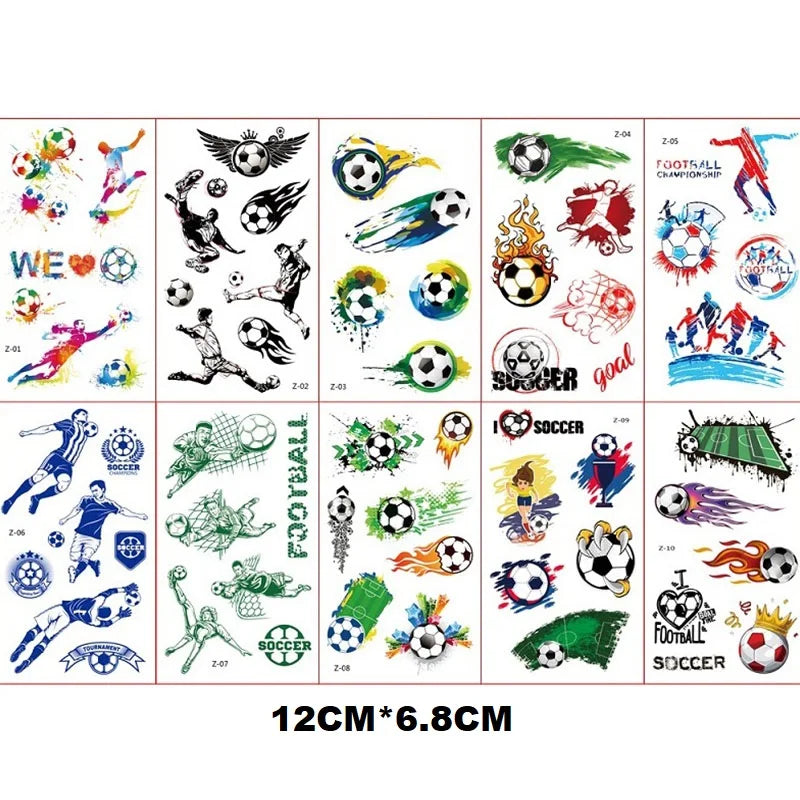 Temporäre Fußball Tattoos Set mit 10 wasserdichten Aufklebern