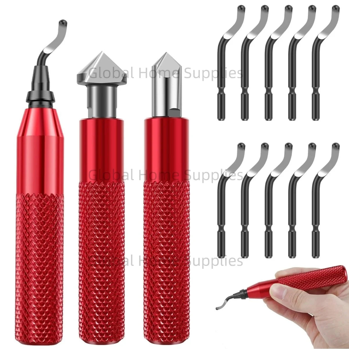 Entgratungswerkzeug-Set mit Senker-Handreibahlen und 10 Zusatzklingen