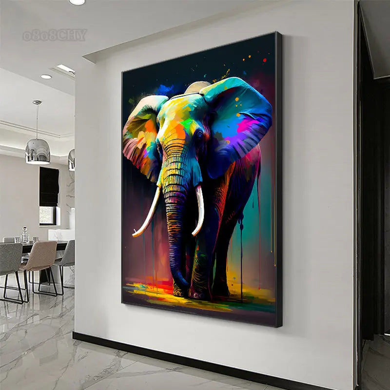Buntes abstraktes Elefanten Leinwandbild für stilvolle Wanddekoration