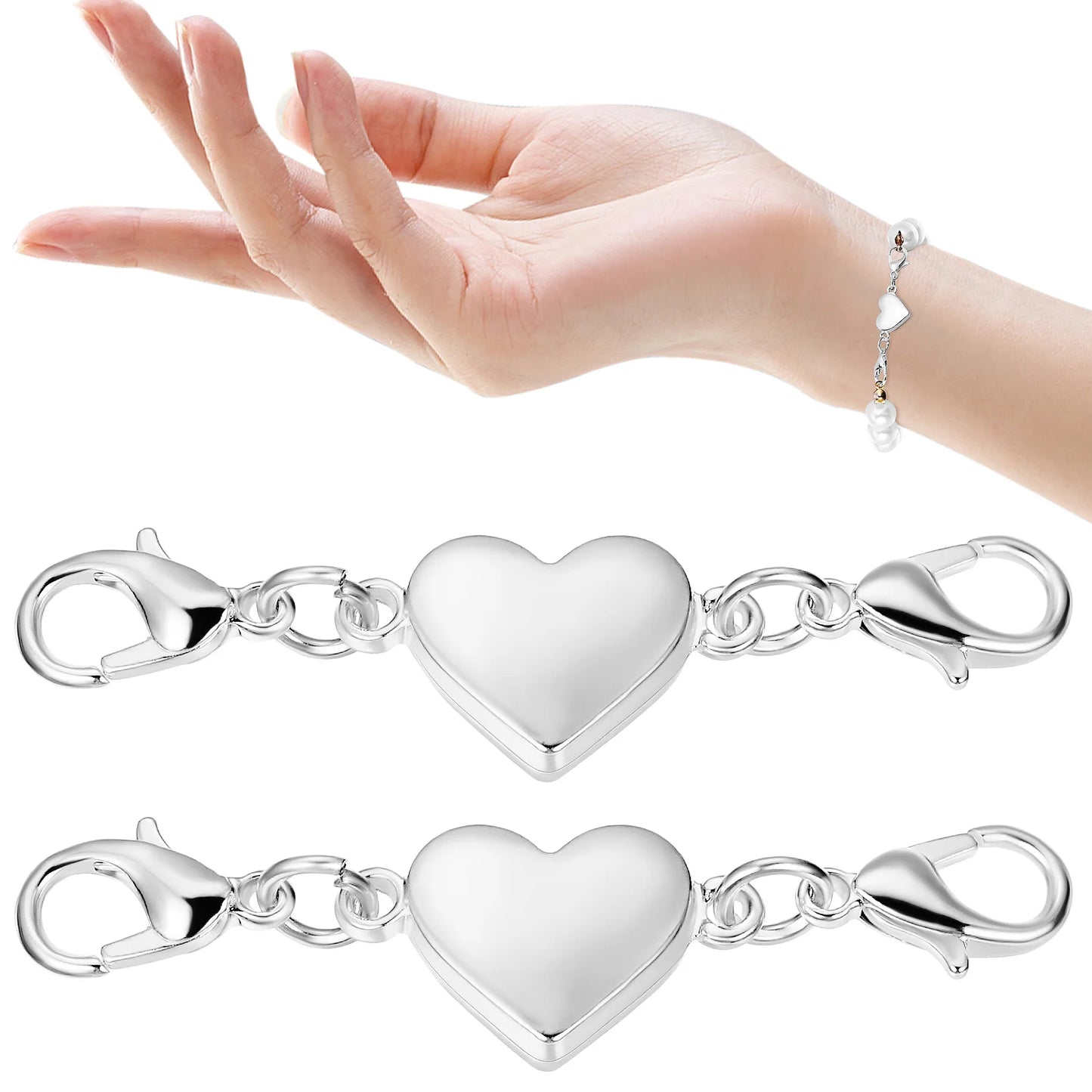 2 magnetische herzförmige Schnallenverbinder für Halsketten aus Silber-Yabubest - Home & More