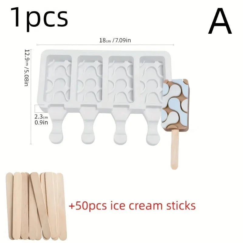 Silikon Eisform mit 4 Mulden für Eis am Stiel und Desserts