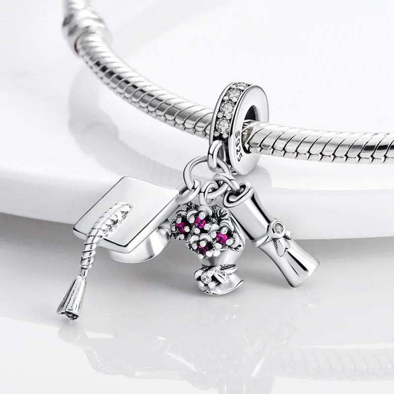 925 Sterling Silber Charm mit rosa Schmetterling - leuchtenden Glühwürmchen