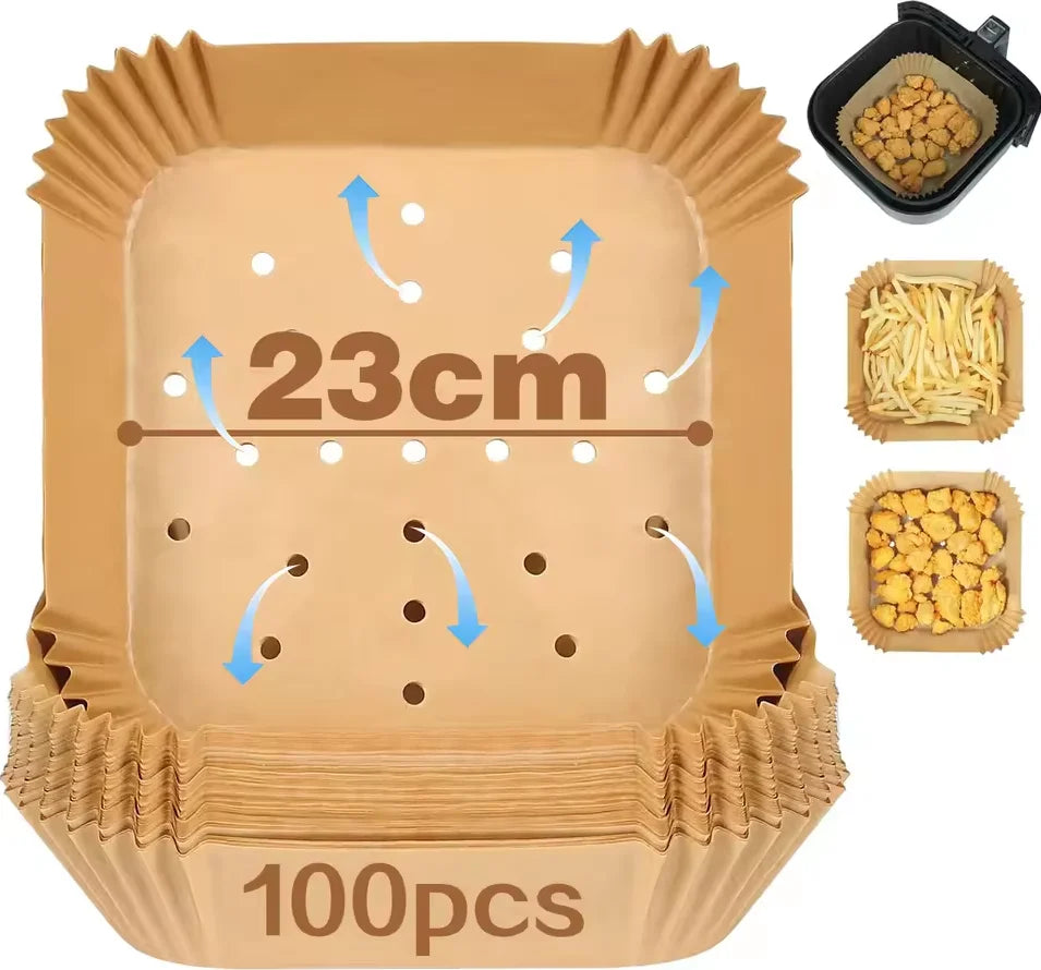 Einweg Luftfritteusenpapier XXL quadratisch 20x23 cm für Airfryer Tablett