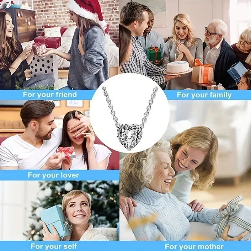 Funkelndes Schmuckset 925er Sterlingsilber Herz Ring Halskette Ohrringe