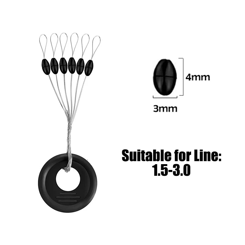 60er Set Schwarze Gummi Space Beans – Elastische Stopper für präzises Angeln