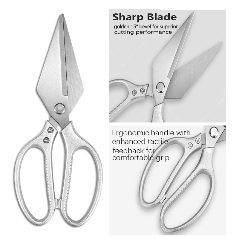 Ultrascharfe Edelstahl Küchenschere Mehrzweck für Geflügel, Fleisch, Knochen