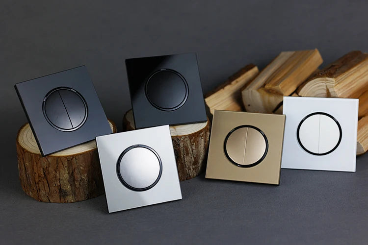 YINKA Lichtschalter mit goldener Glasscheibe für Zuhause EU Standard