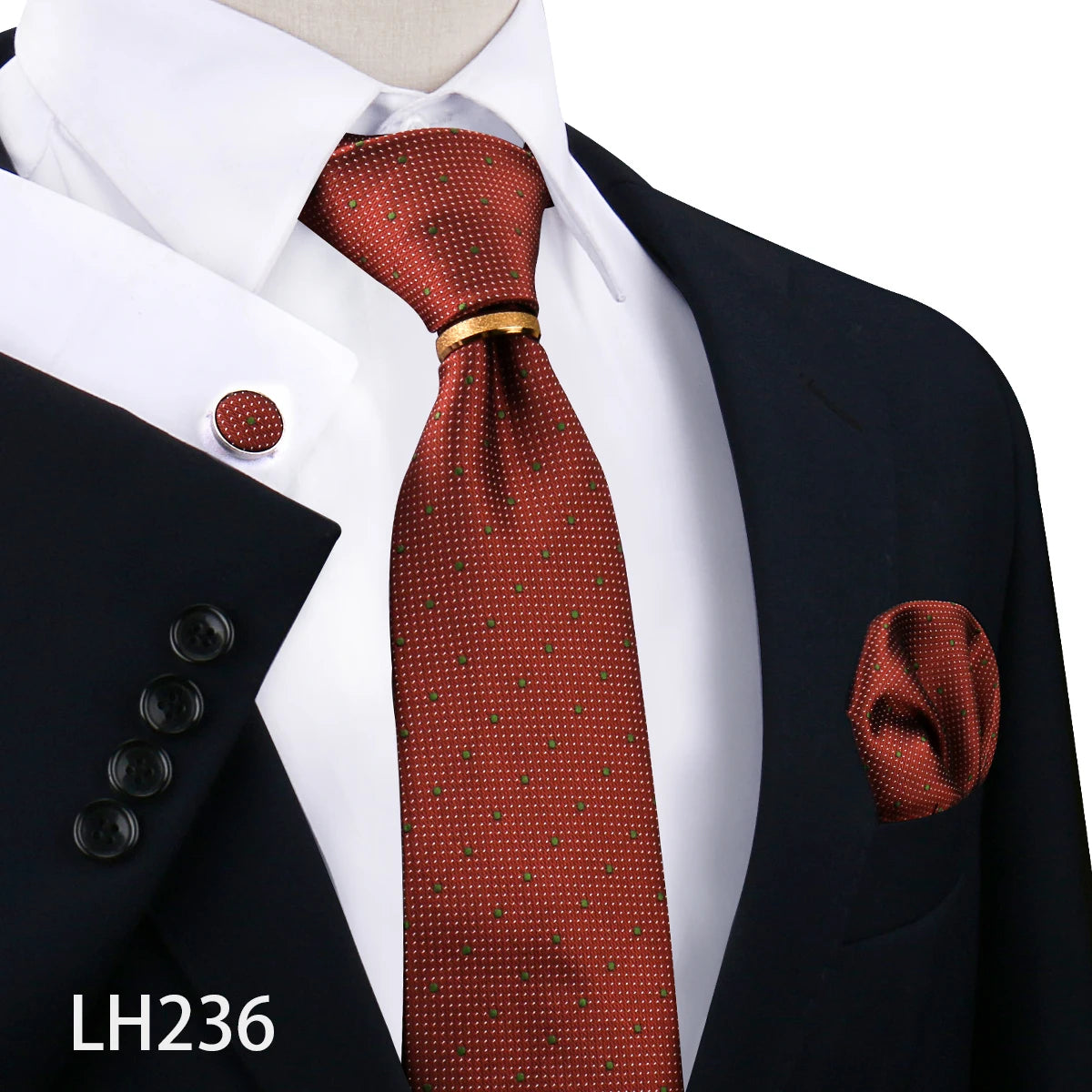 Herren Krawattenset Gold Ring, Manschettenknöpfe, Einstecktuch Festlich