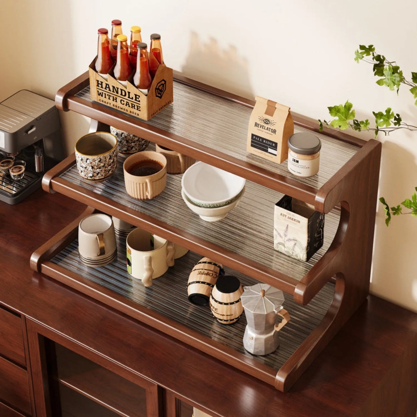 Mehrstufiges Holz Aufbewahrungsregal für Küchenutensilien