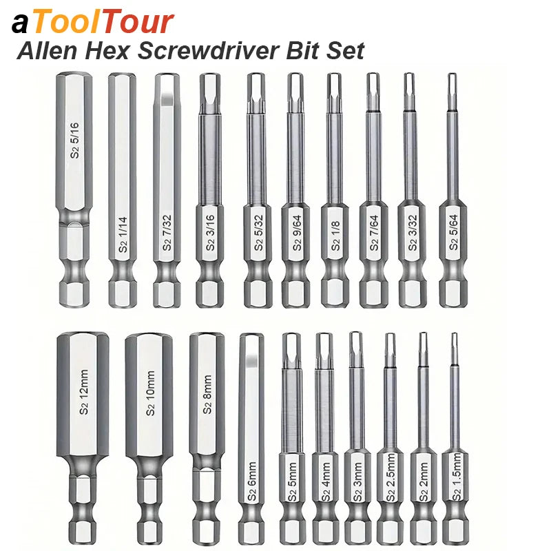 Magnetisches Hex Inbusschlüssel Bit Set aus S2 Stahl – Metrisch - Imperial, robust