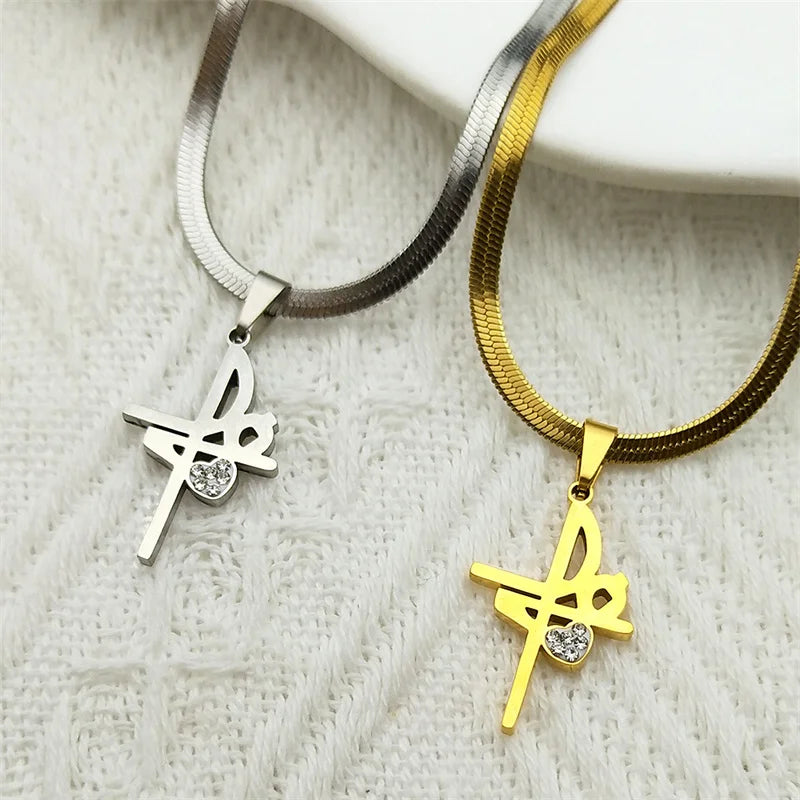 Klassische Kreuz Anhänger Halskette Edelstahl mit Strass Unisex Schmuck