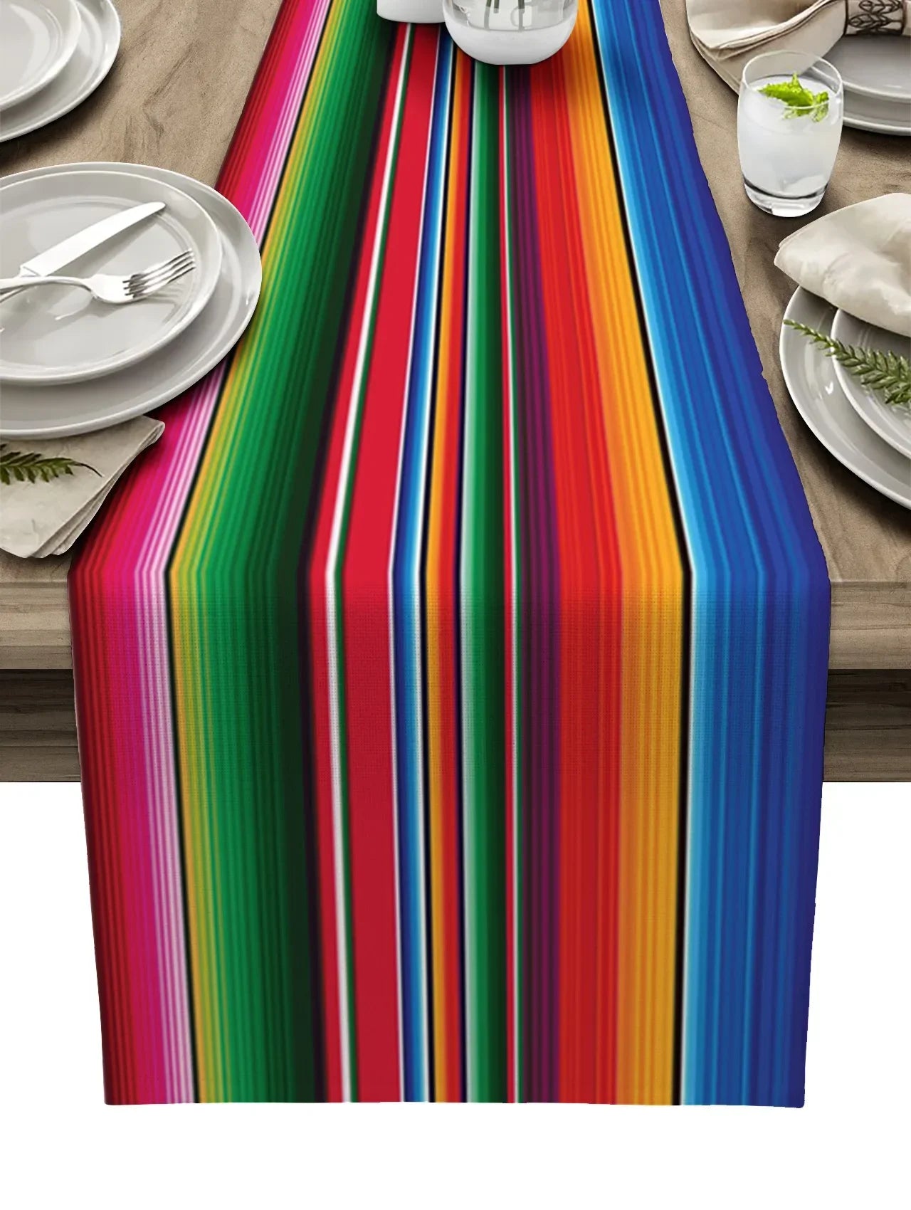 Mexikanischer Serape Tischläufer Leinen bunt gestreift für Fiesta Dekor