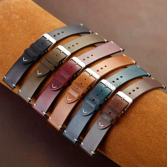 Echtleder Uhrenarmband Vintage 18-24mm mit Schnellverschluss und Edelstahl