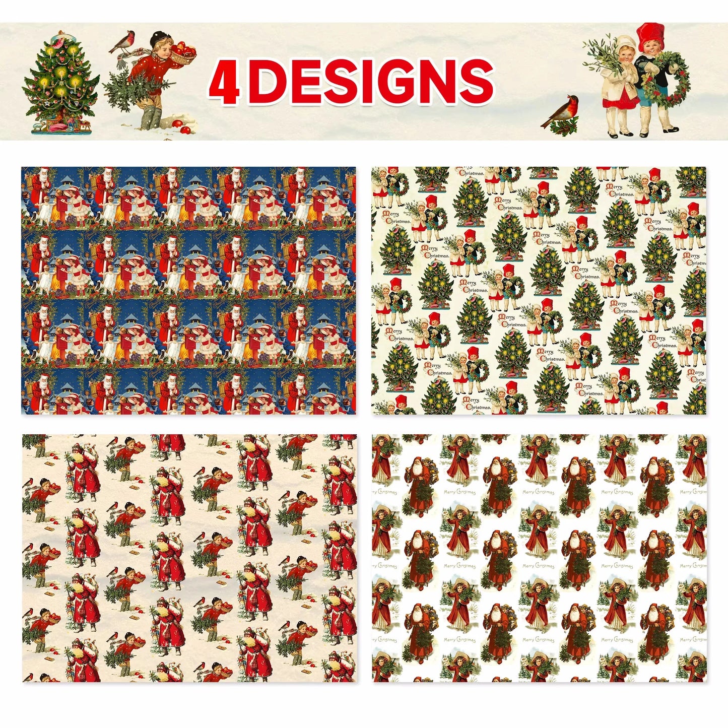 12-teiliges weihnachtliches Verpackungspapier mit Santa und Weihnachtsbaum